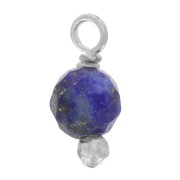 Breloques rondes facettées 3 mm Lapis lazuli sur clou tête boule en Argent 925 x6|raw }}