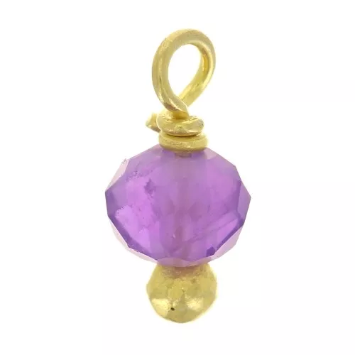 Breloques rondes facettées 3 mm Amethyste sur clou en Argent 925 Doré Or fin x6