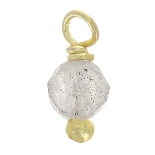 Breloques rondes facettées 3 mm Labradorite sur clou en Argent 925 Doré Or fin x6