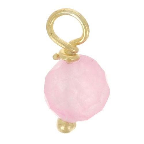 Breloques rondes facettées 3 mm Quartz rose sur clou en Argent 925 Doré Or fin x6