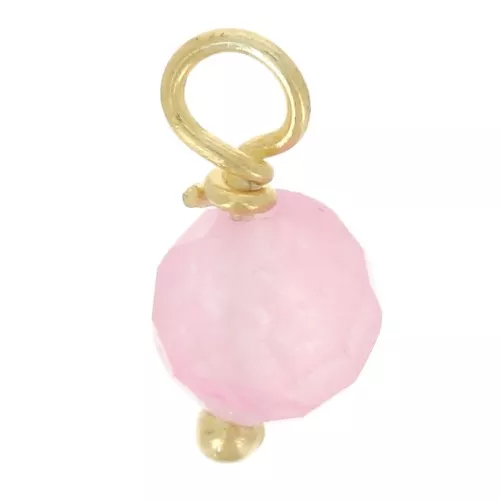 Breloques rondes facettées 3 mm Quartz rose sur clou en Argent 925 Doré Or fin x6