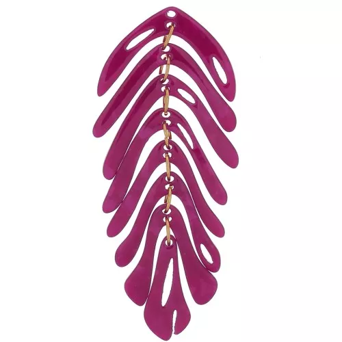 Pendentif feuille 71x28 mm - Ecaille de tortue - Framboise nacré x1