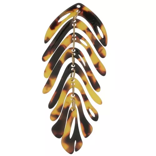Pendentif feuille 71x28 mm - Ecaille de tortue - Marron - Noir x1