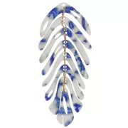 Pendentif feuille 71x28 mm - Marbré Bleu foncé - Ivoire x1