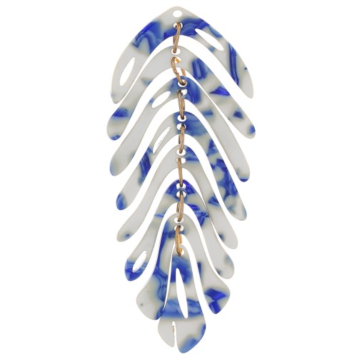 Pendentif feuille 71x28 mm - Marbré Bleu foncé - Ivoire x1