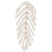 Pendentif feuille 71x28 mm - Ecaille tortue - Blanc nacré x1|raw }}
