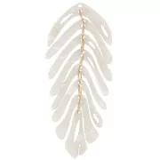 Pendentif feuille 71x28 mm - Ecaille tortue - Blanc nacré x1