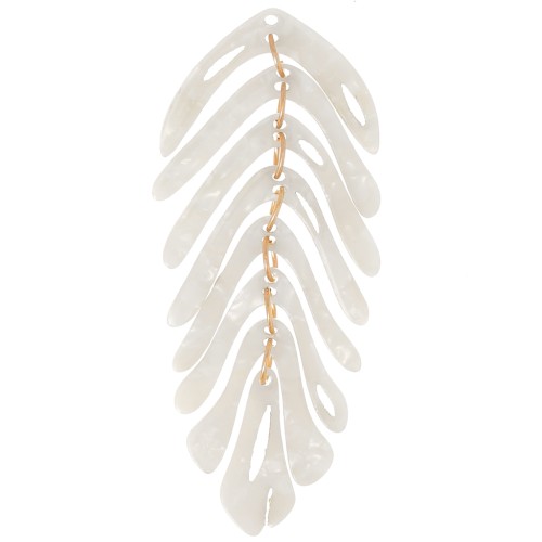 Pendentif feuille 71x28 mm - Ecaille tortue - Blanc nacré x1