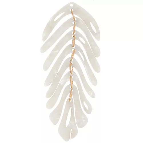 Pendentif feuille 71x28 mm - Ecaille tortue - Blanc nacré x1