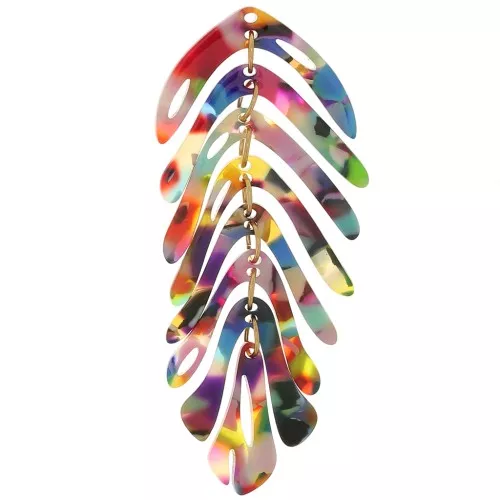 Pendentif feuille 71x28 mm - Ecaille tortue - Multicolore x1