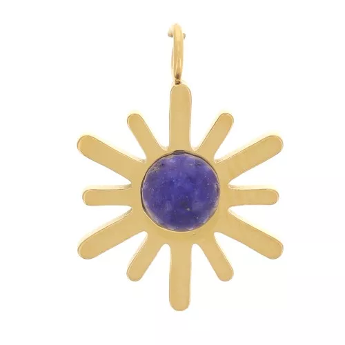 Breloque soleil 15x10mm imitation gemme Acier inoxydable 316L Doré - Lapis lazuli