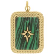 Pendentif rectangle 20x14 mm imitation gemme - Acier inox 316L Doré - Malachite x1