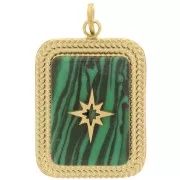 Pendentif rectangle 20x14 mm imitation gemme - Acier inox 316L Doré - Malachite x1