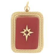 Pendentif rectangle 20x14 mm pierre gemme - Acier inox 304 Doré - Jaspe rouge x1