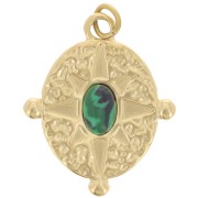 Pendentif ovale 22x18 mm imitation gemme - Acier inox 316L Doré - Malachite x1|raw }}