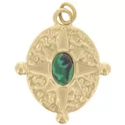 Pendentif ovale 22x18 mm imitation gemme - Acier inox 316L Doré - Malachite x1