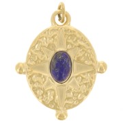 Pendentif ovale 22x18 mm imitation gemme - Acier inox 316L Doré - Lapis lazuli x1|raw }}