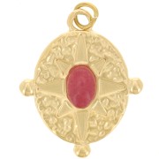 Pendentif ovale 22x18 mm imitation gemme - Acier inox 316L Doré - Agate rouge x1|raw }}