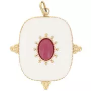 Pendentif rectangle 24x21mm résine & imit gemme Acier inox 316L Doré x1