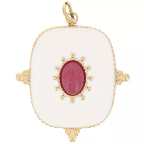 Pendentif rectangle 24x21mm résine & imit gemme Acier inox 316L Doré x1