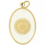 Pendentif ovale 20x13 mm motif soleil - résine époxy Acier inox 316L Doré - Ivoire