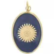 Pendentif ovale 20x13mm motif soleil - résine époxy Acier inox 316L Doré - Dk Bleu