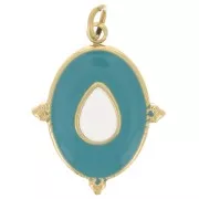 Pendentif ovale 19x15mm - résine époxy - Acier inox 316L Doré - Turquoise - Ivoire