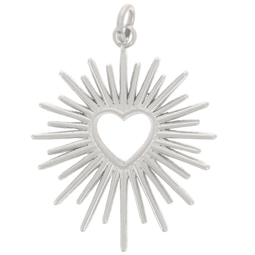 Pendentif soleil avec coeur évidé 22x18 mm - Acier inoxydable 316L x1
