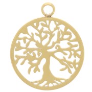 Pendentif rond 15 mm - motif arbre de vie - Acier inoxydable 316L Doré x1