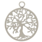Pendentif rond 15 mm - motif arbre de vie  - Acier inoxydable 304  x1