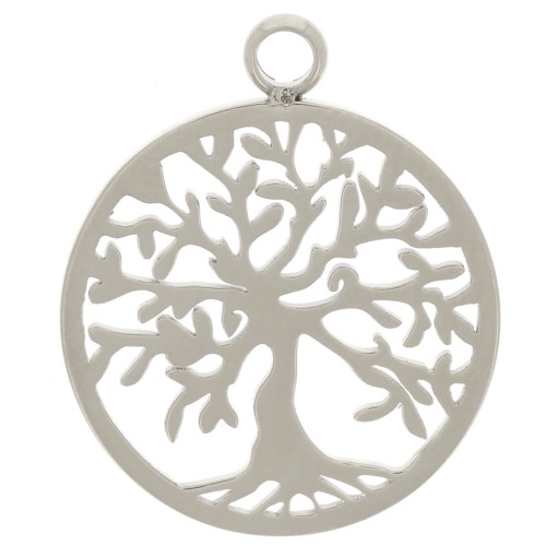 Pendentif rond 15 mm - motif arbre de vie  - Acier inoxydable 304  x1