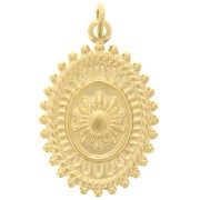 Pendentif ovale texturé 20x13 mm - motif fleur  - Acier inoxydable 316L Doré x1