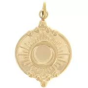 Pendentif rond 14mm motif soleil pour cabochon 4 mm - Acier inoxydable 316L Doré
