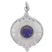 Pendentif rond 14 mm motif soleil pour cabochon 4 mm - Acier inoxydable 316L x1