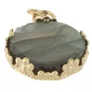 Serti pendentif pour cabochon 12 mm - décor couronne - Acier inoxydable 316L Doré