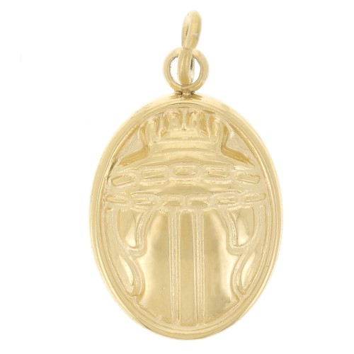 Breloque ovale - motif scarabée 16x10 mm - Acier inoxydable 316L Doré x1