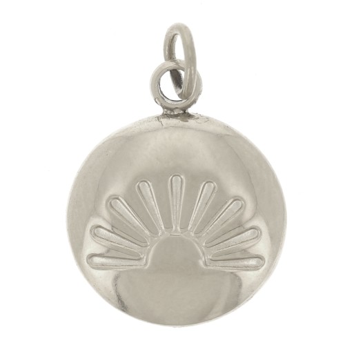 Breloque ronde 10 mm - motif soleil couchant - Acier inoxydable 316L x1