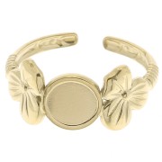 Bague réglable motif fleurs pour cabochon 6 mm T.53 à T.59 - Acier inox 304 Doré