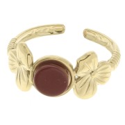 Bague réglable motif fleurs pour cabochon 6 mm T.53 à T.59 - Acier inox 304 Doré