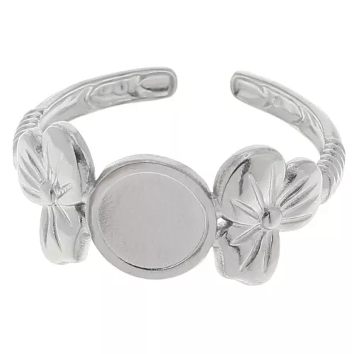 Bague réglable motif fleurs pour cabochon 6 mm T.53 à T.59 - Acier inoxydable 304
