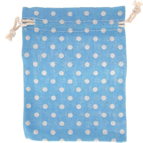 Pochon en coton motif pois pour bijoux - 95x135 mm - Bleu clair - Blanc x1