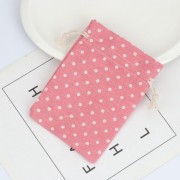 Pochon en coton motif pois pour bijoux - 95x135 mm - Rose - Blanc x1