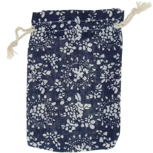 Pochon en coton motif abstrait pour bijoux - 95x135 mm - Bleu nuit - Blanc x1