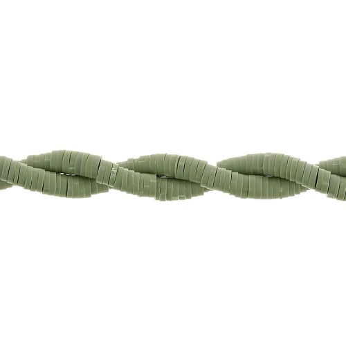 Perles Heishi rondelles  en pâte polymère 4x1 mm - Olive x45cm
