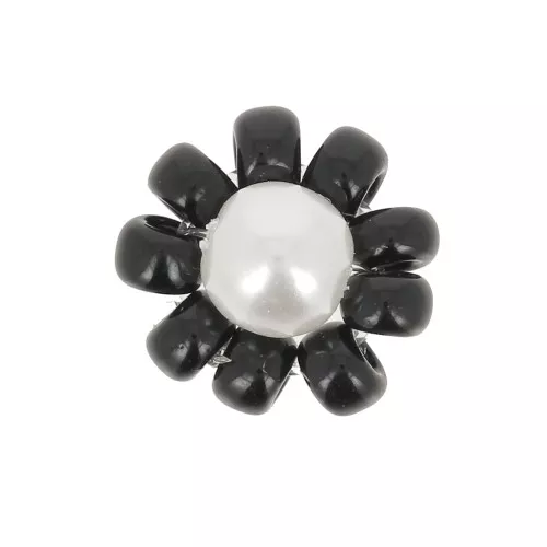Fleur en perles de rocailles - marguerite - 10 mm - Noir - Blanc nacré x1