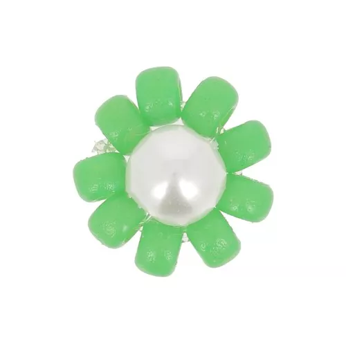 Fleur en perles de rocailles - marguerite - 10 mm - Vert - Blanc nacré x1