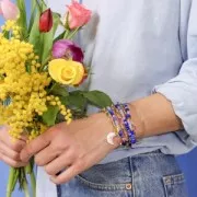 Fleur en perles de rocailles - marguerite - 10 mm - Vert - Blanc nacré x1