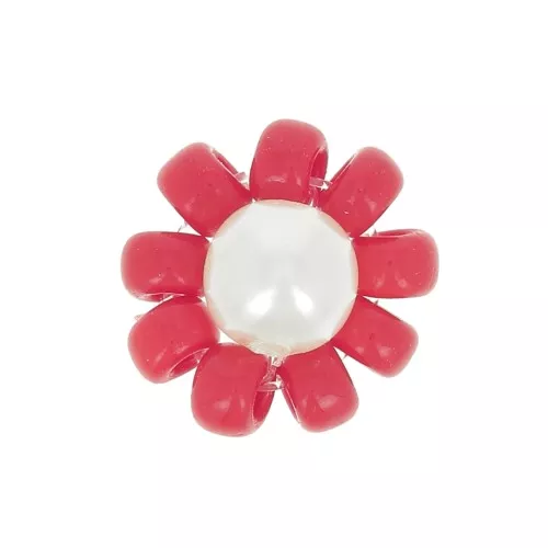 Fleur en perles de rocailles - marguerite - 10 mm - Rouge - Blanc nacré x1