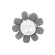 Fleur en perles de rocailles - marguerite - 10 mm - Gris foncé - Blanc nacré x1