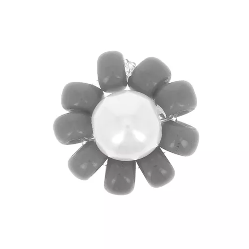 Fleur en perles de rocailles - marguerite - 10 mm - Gris foncé - Blanc nacré x1